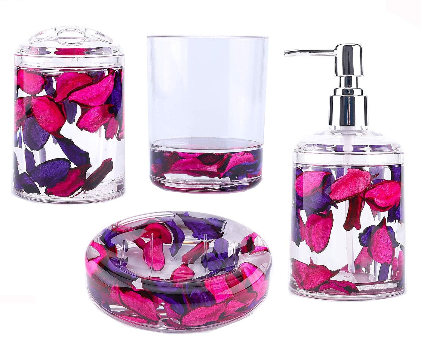 Locco Decor 4 Piece Acrylic Liquid 3D Floating Motion Bathroom Vanity Accessory Set Leaf