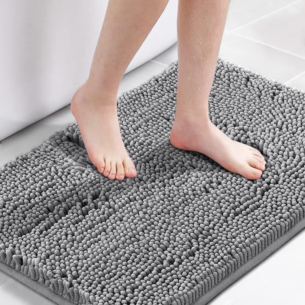 HVERSAILTEX Microfiber Bath Rugs Chenille Floor Mat Ultra Soft Washable Bathroom Dry Fast Water Absorbent Bedroom Area Rugs Grey 20 inches by 32 inches