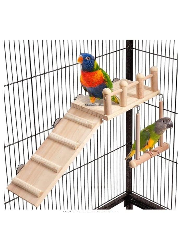 Bird Perches Platform Swing with Climbing Ladder/Parakeet Cage Accessories Wooden Playing Gyms Exercise Sturdy for Small Birds