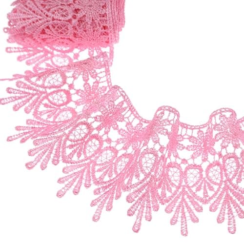 GXTIZAS Lace Trim 5 Yards Wide Venise Lace Ribbon Embroidered Edge Trim for Sewing Crafts Pillow Case Pink