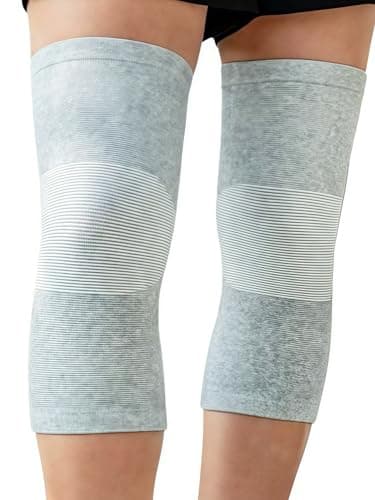 inflossom Bamboo Knee Sleeves, 2-Pack Knee Compression Sleeve Women Men Elastic Warm Slip-on Recovery Knee Brace for Arthritis Knee Pain
