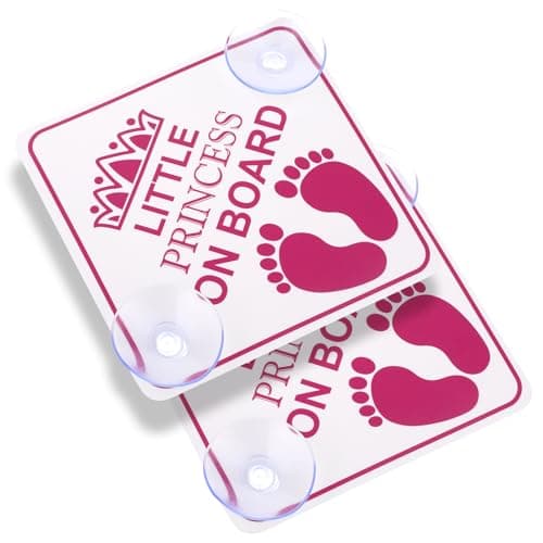 cobee Car Safety Warning Signs Sticker 2 Pcs 5 x 5 Little Princess on Board Car Bumper Stickers Removable Waterproof Car Decals Accessories with Double Suction Cups for Vehicles WindowsPink