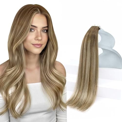 Sunny Hair Tape in Hair Extensions 18 Inch 20Pcs 50g Brown Balayage Blonde Softness Tape ins for Women Real Human Hair Office Work Mid Back Length