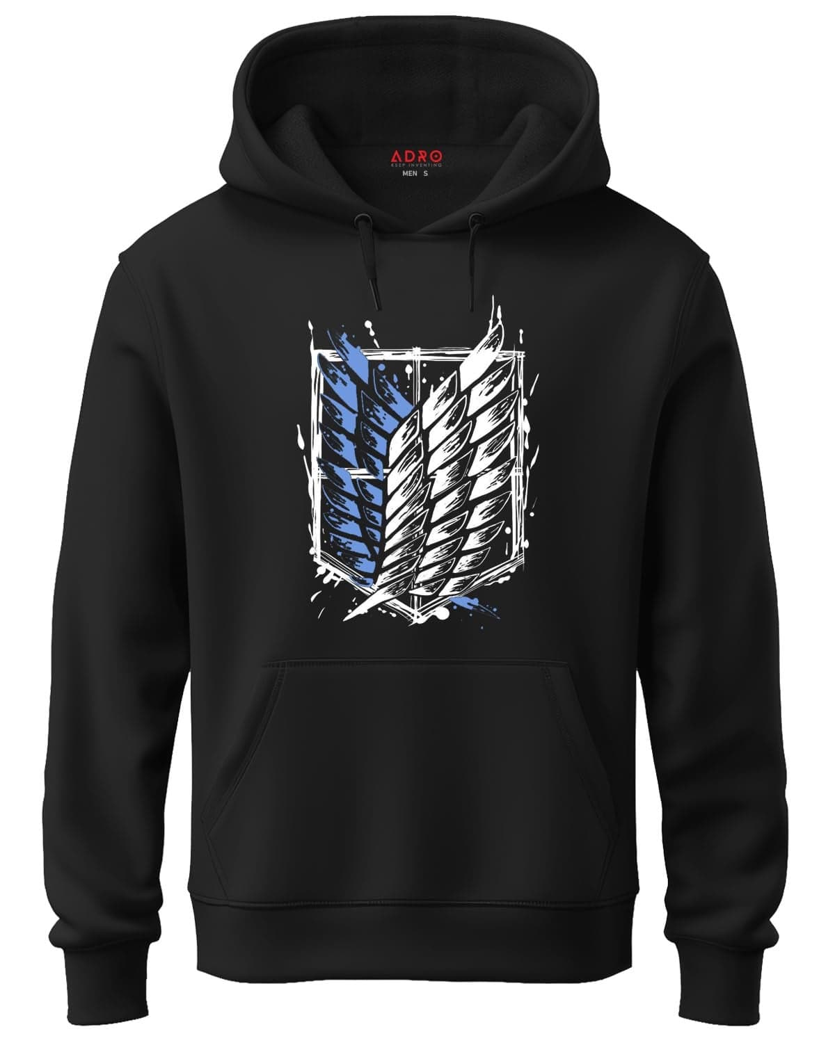 ADRO Men's Cotton Neck Hooded Sweatshirt (H22-M-AR2-BL_Black_M)