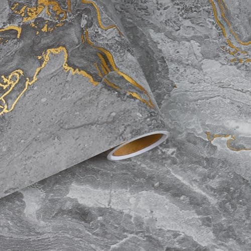 VaryFloral Grey Gold Marble Contact Paper Peel and Stick Waterproof Countertops Contact Paper Self Adhesive Modern Gray Marble Wallpaper Sticky Marble Vinyl Wrap for Kitchen Table Desk 118x118