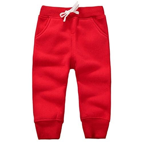 CuteOn Unisex Toddler Jogger Pants Kids Cotton Elastic Waist Winter Baby Sweatpants Pants 4Years Red