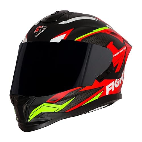 Steelbird SBH-57 Fighter F7 ISI and DOT Certified Full Face Graphic Helmet for Men and Women with Inner Silver Sun Shield (X-Large 620 MM, Glossy Black Red)