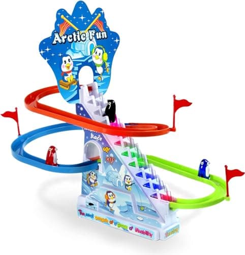 Arctic Fun Penguin Slide Toy Set Playful Stair Climbing Penguins with Sliding Tracks Music OnOff Switch for Quiet Play Interactive Penguin Toy for Kids Toddlers Boys Girls