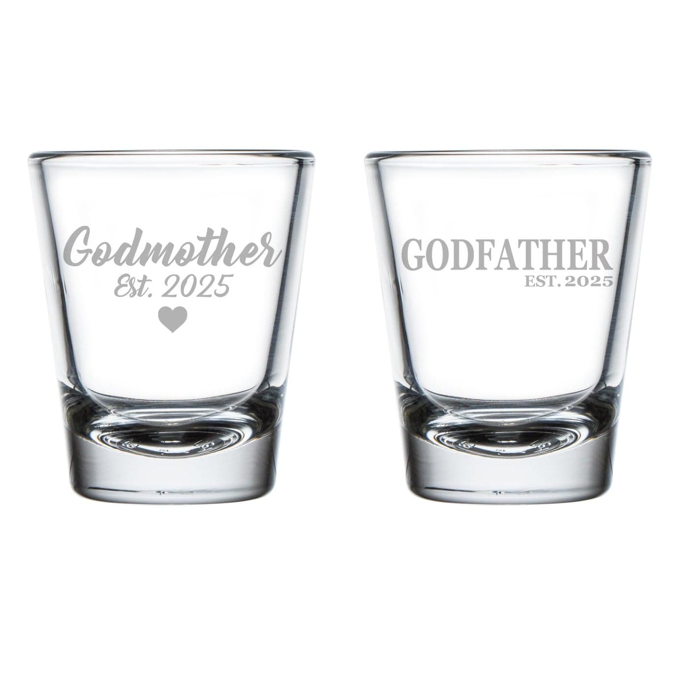 MIP Set of 2 Shot Glasses 175oz Shot Glass Gift Godmother Est 2025 And Godfather Est 2025