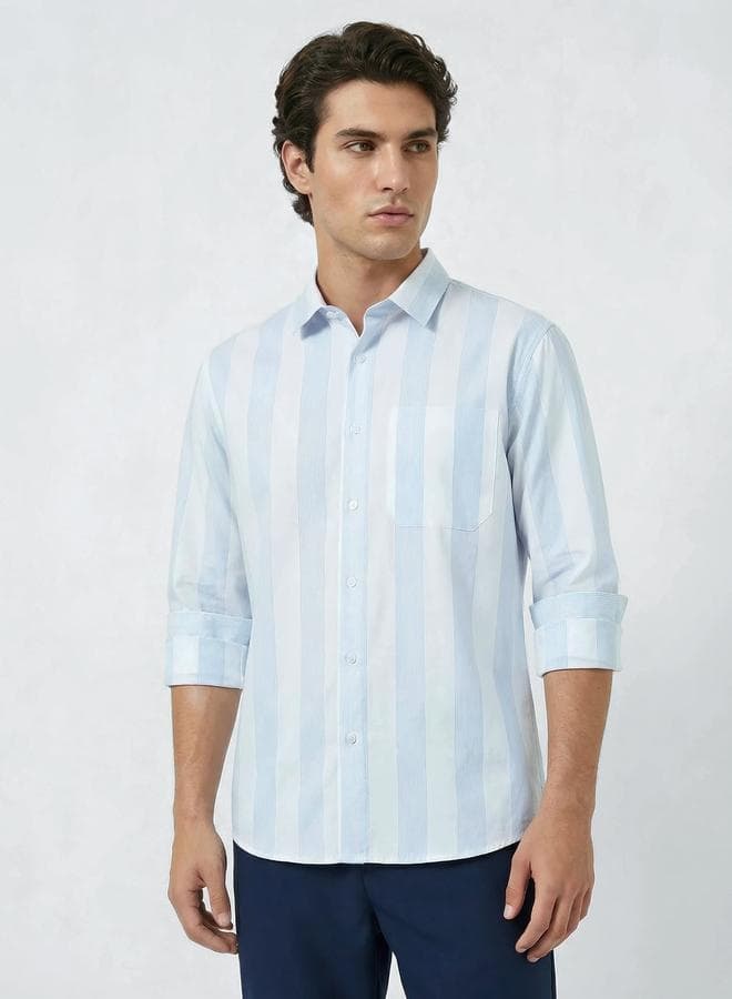 Men Blue Relaxed Fit Cotton Striped Shirt