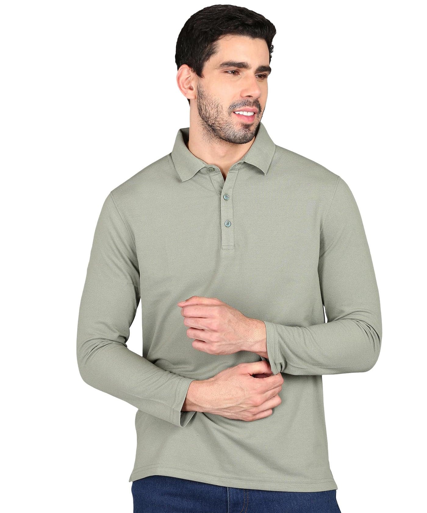Alan Jones Clothing Men's Cotton Blend Solid Full Sleeves Regular Fit Polo T-Shirt (2XL_Pista)