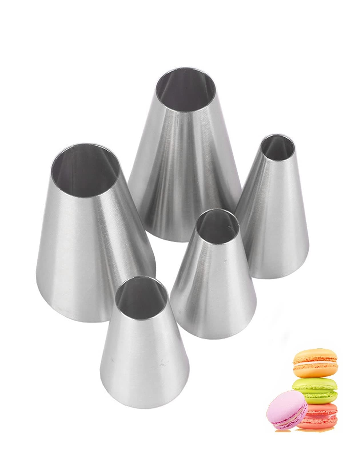 Large Round Piping NozzlesPiping Nozzle Set for MacaronsRound Frosting Tips Cream Icing Nozzles for Cupcakes Cookies Cake Baking Supplies5 Pcs