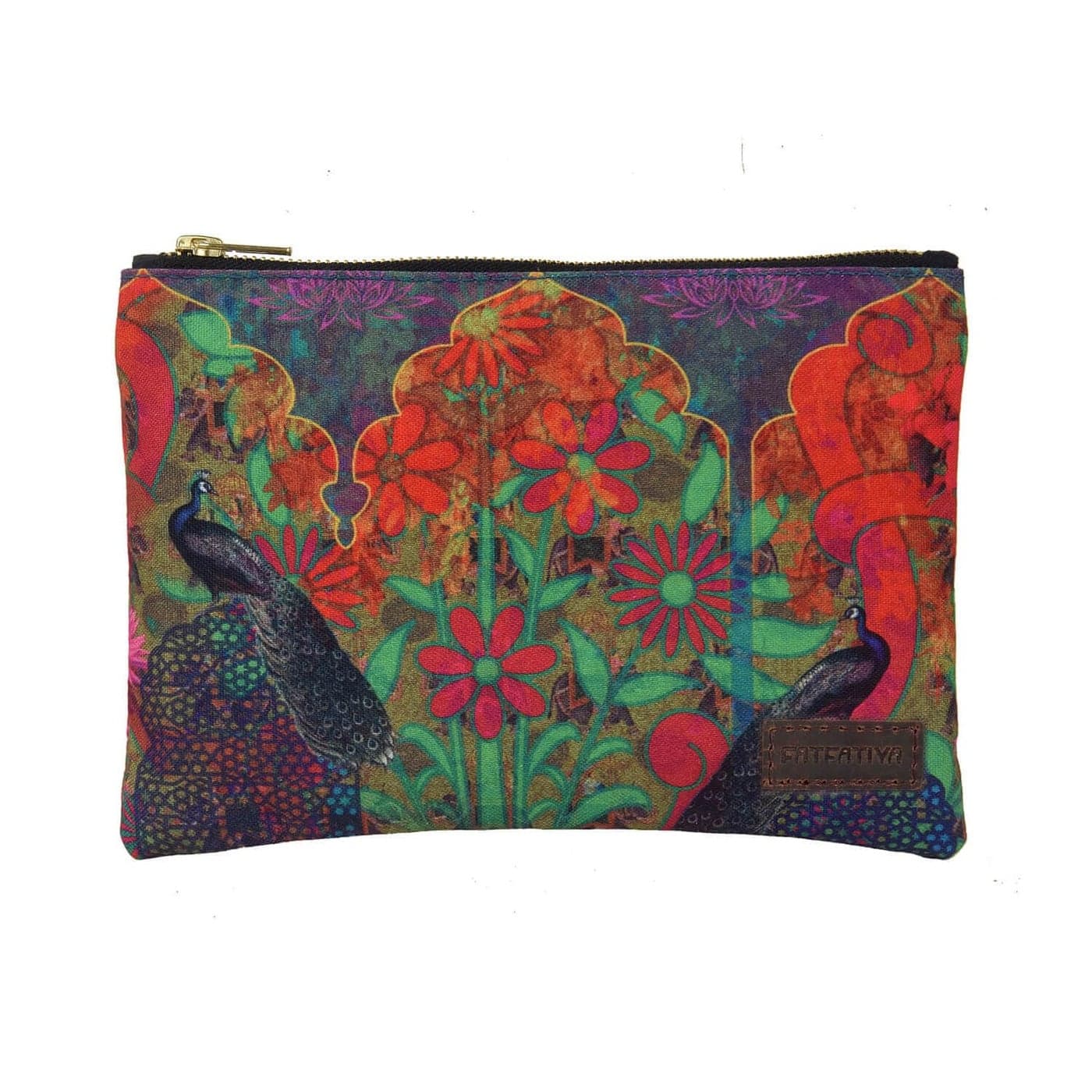 Fatfatiya Two Peacock Multi Multipurpose Utility Pouch with Zip Clouser for Women Girls Ideal for Daily Use Travel Easy to Storing Keys Wallet Makeup and Accessories 18x12x1