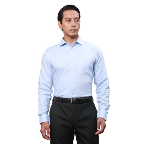 Park Avenue Men's Slim Fit Cotton Semi Cutaway Collar Structure Pattern Full Sleeve Light Blue Shirt