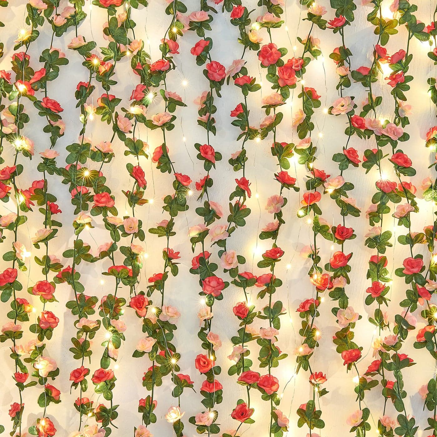 BLEUM CADE 2Pcs 164Ft Flower Garland Artificial Rose Vines with 164Ft String Lights Cute Fake Hanging Flower Vines Floral Garland Decorations for Wedding Party Wall Room Decor Aesthetic