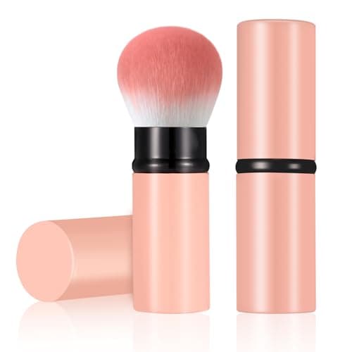 Falliny Retractable Makeup Brush Travel Kabuki Face Blush Brush Portable Powder Foundation Sunscreen Brush with Cover for Blush Bronzer Buffing Flawless Powder Cosmetics