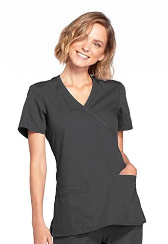 Cherokee Womens Workwear Originals Mock Wrap Shirt Medical Scrubs, Pewter, Medium US
