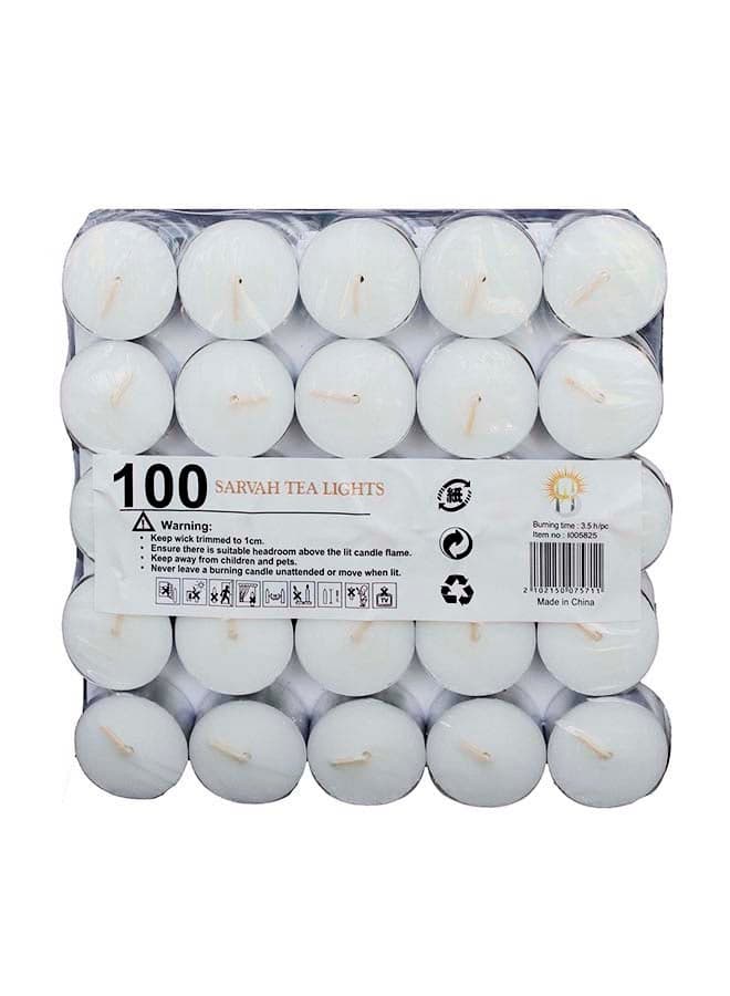 100-Piece Unscented Tea Light Candle Set White 19.5X18.5X6cm