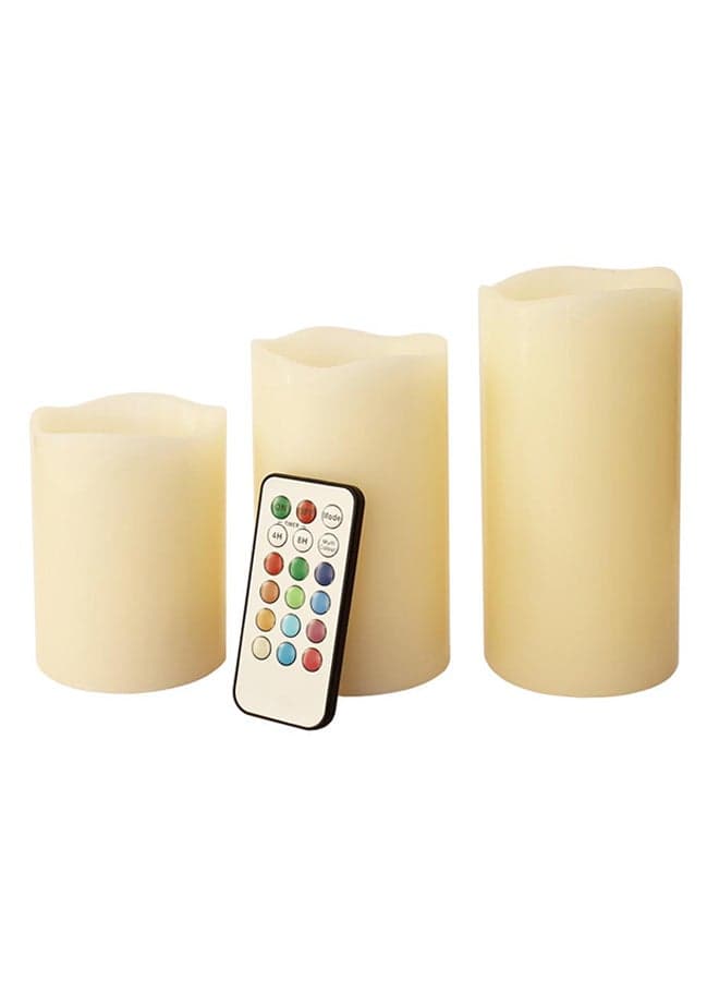 3-Piece Candle Lights With Remote Control Multicolour