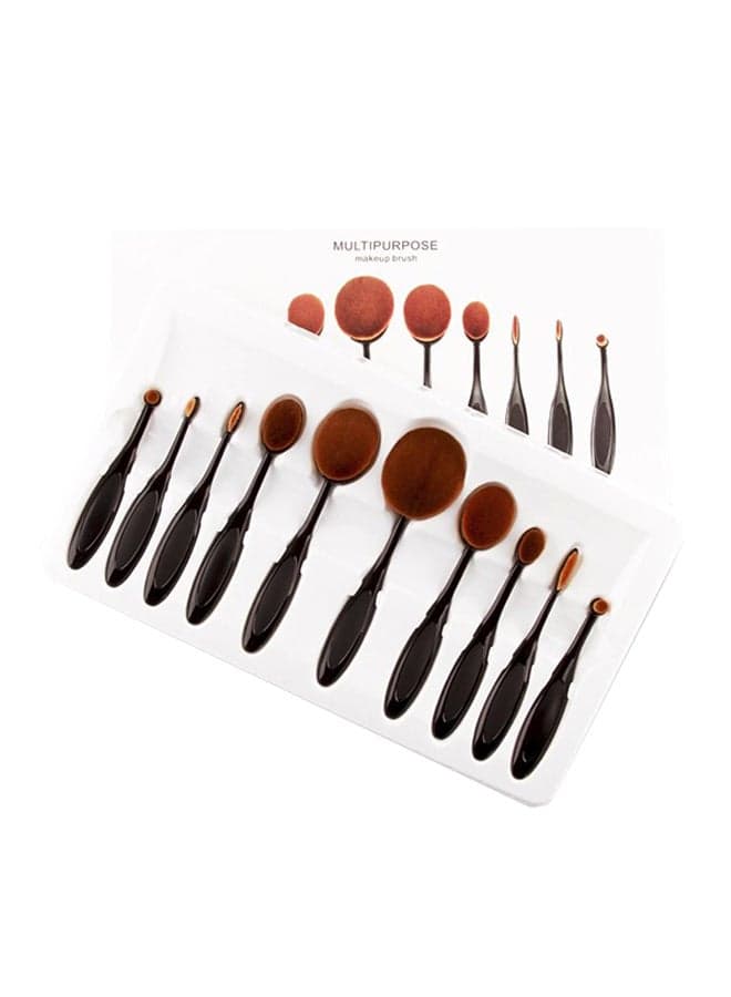 10-Piece Oval Shape Make Up Brush Set Black/Brown
