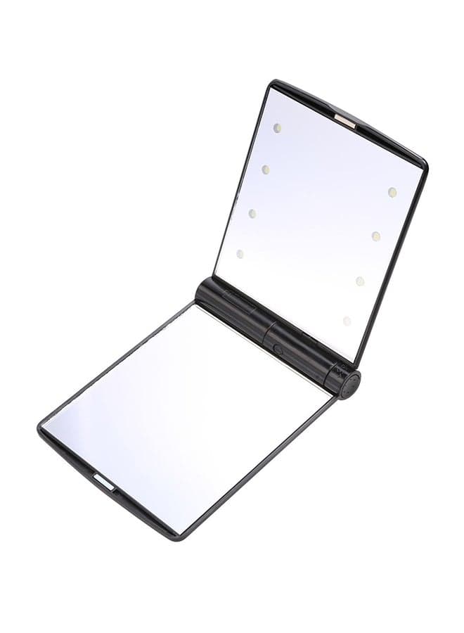 Folding Portable Pocket Mirror With 8 LED Bulbs Black