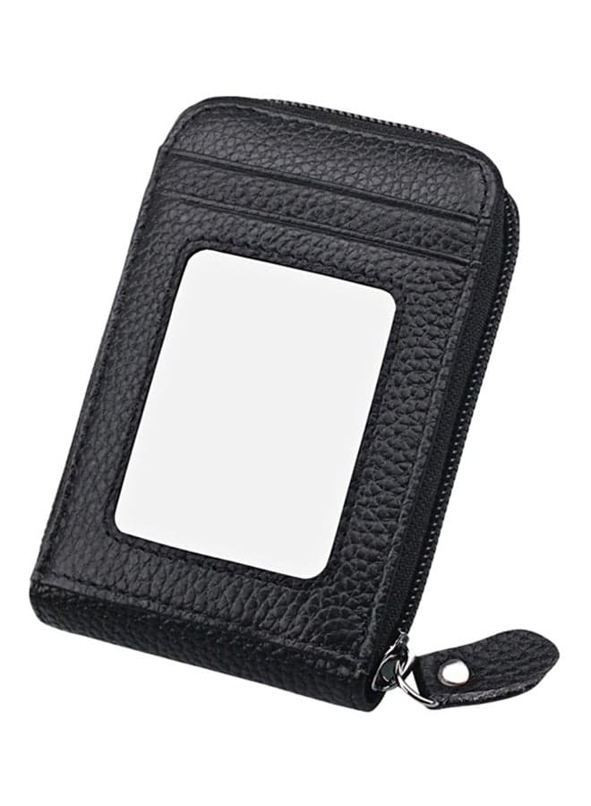 Leather Zipperd Credit Card Holder With Mirror Black