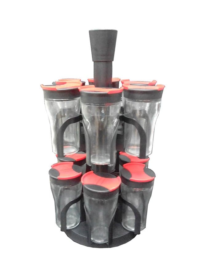 12-Piece Spice Jar With Rotating Rack Clear/Black/Red