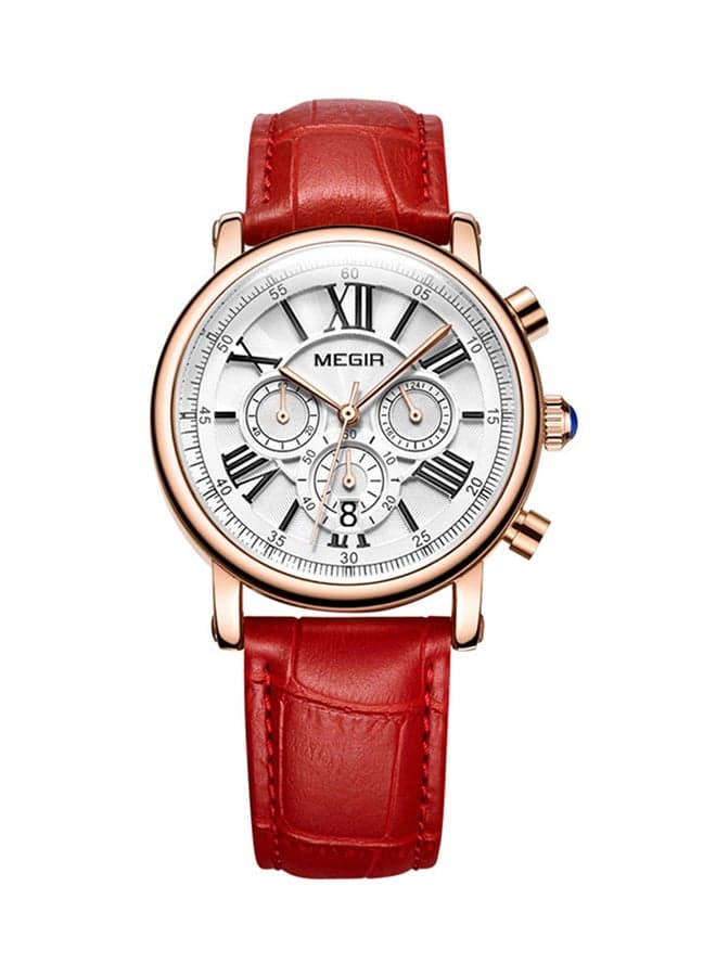 women Water Resistant PU Leather Chronograph Watch 2058a