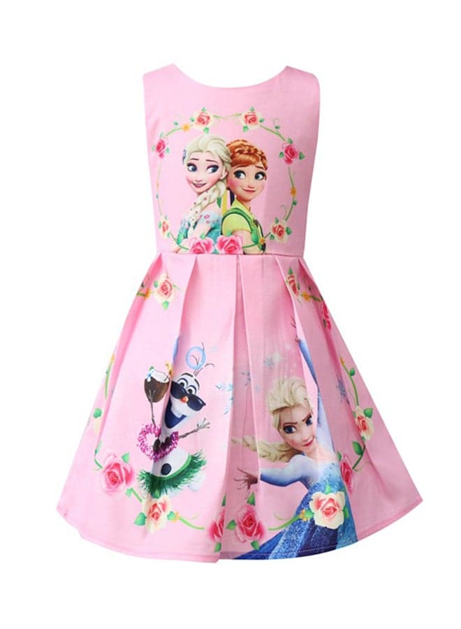 High Quality Digital Cartoon Print Dress Pink