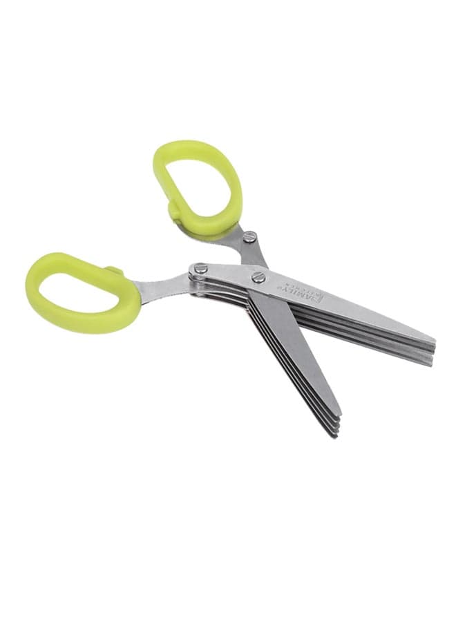 Multipurpose 5 Blade Herb Scissors With Cleaning Comb Silver/Green 0.2kg
