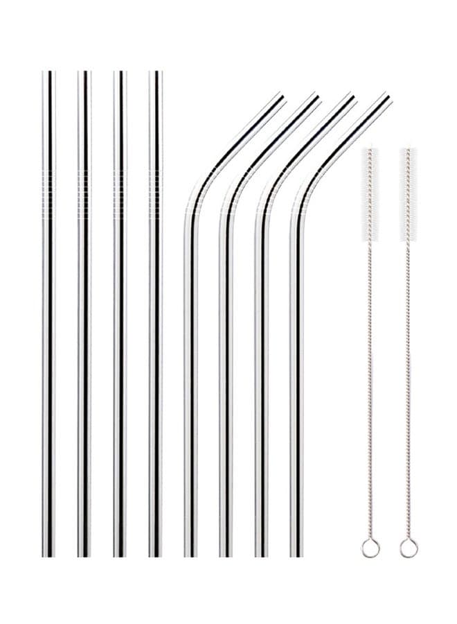 10-Piece Stainless Steel Drinking Straw Set Silver 26.7x0.6centimeter