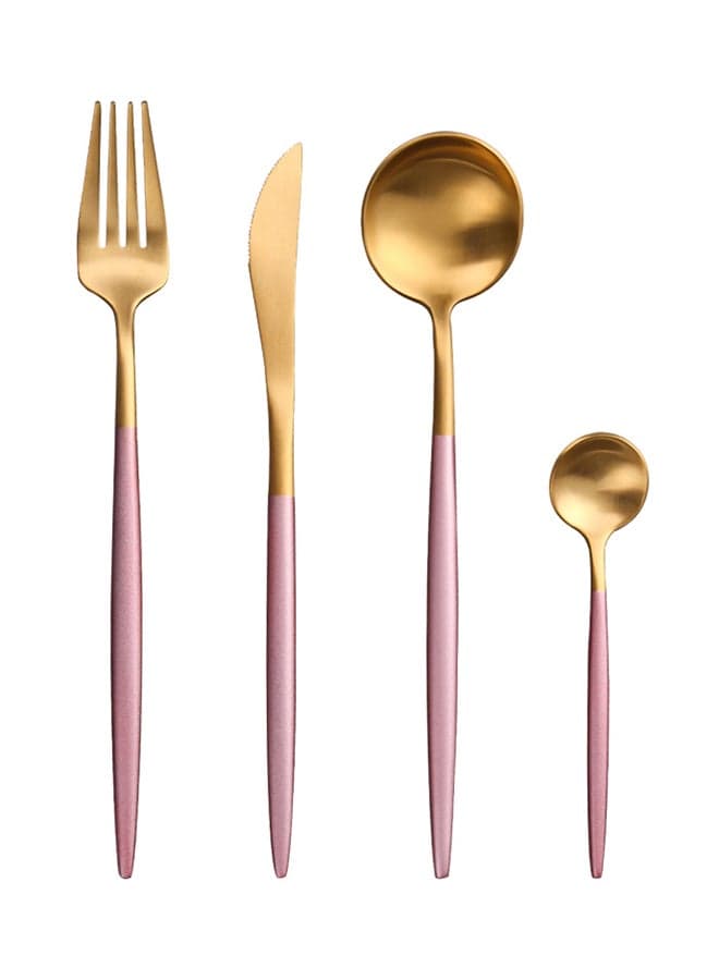4-Piece Stainless Steel Cutlery Set Pink / Gold 16.5x26x3.5cm