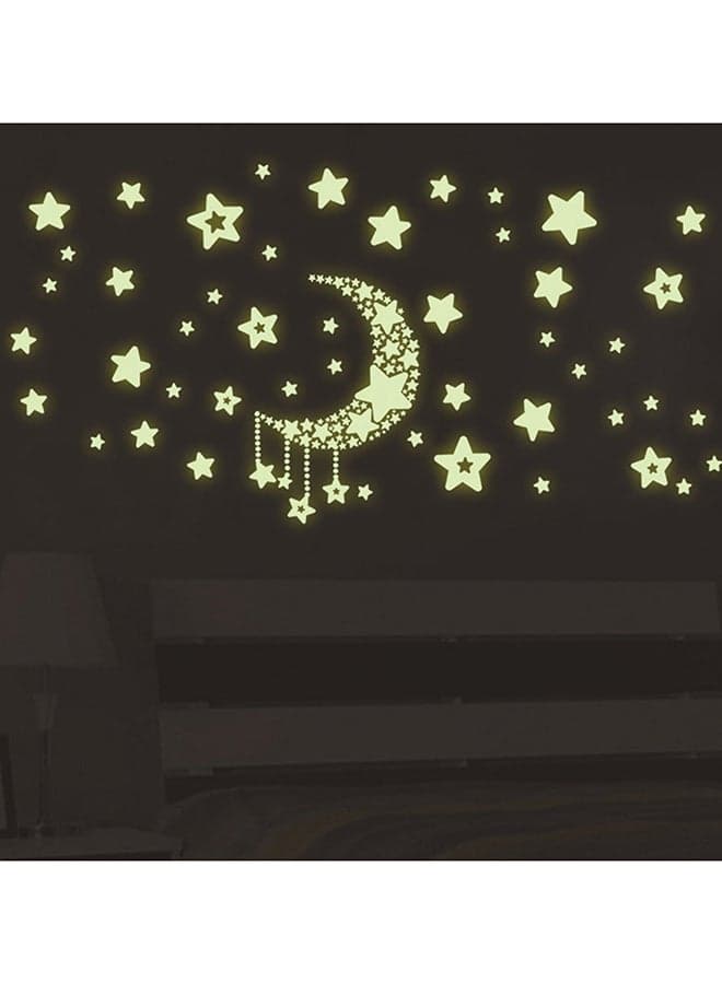 Luminous Moon Stars Pattern Wall Sticker Yellow