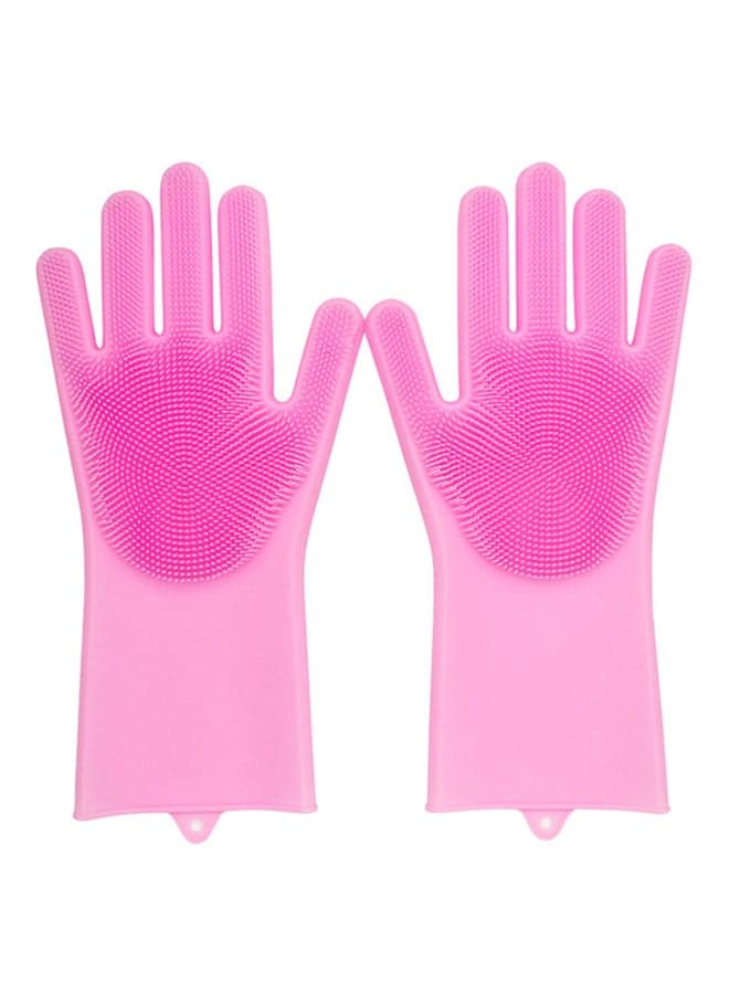 Silicone Dishwashing Gloves With Scrubber Pink 35.7x16.5x2cm