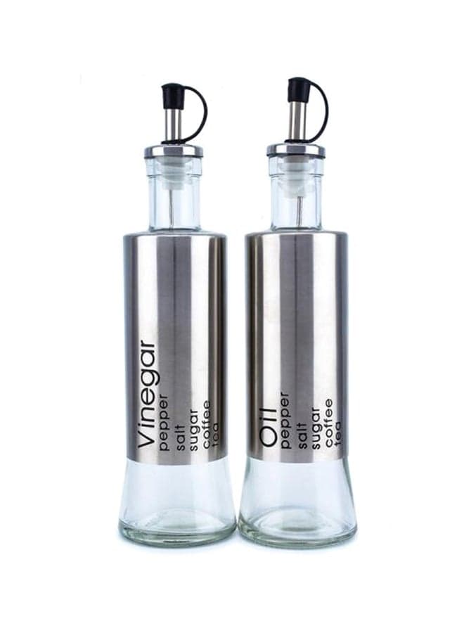 2-Piece Oil And Vinegar Dispenser Bottle Set Silver/Clear/Black