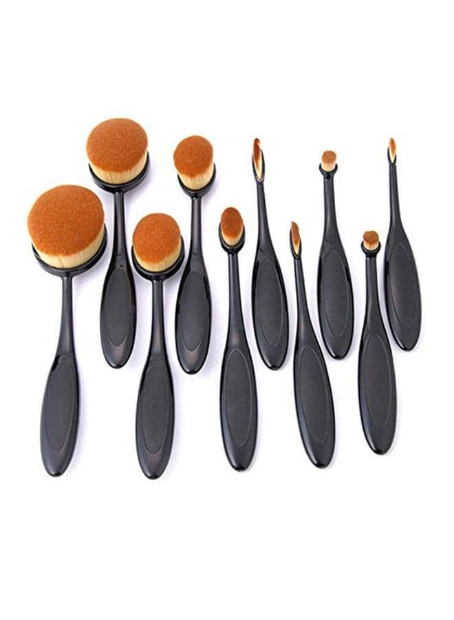 10-PieceProfessional Oval Makeup Brushes Set Black
