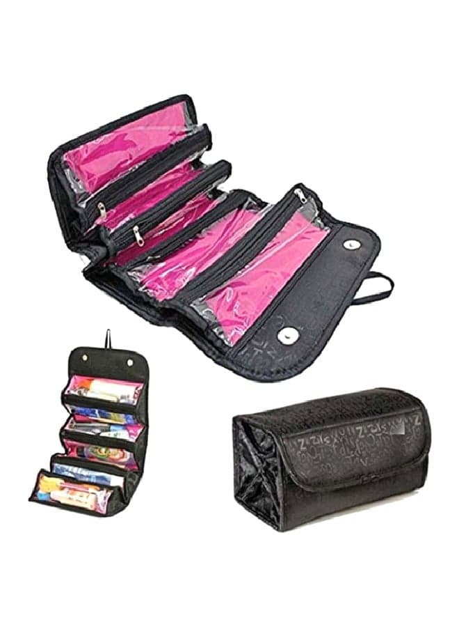 Hanging Cosmetic Organizer Bag Black/Pink/Clear