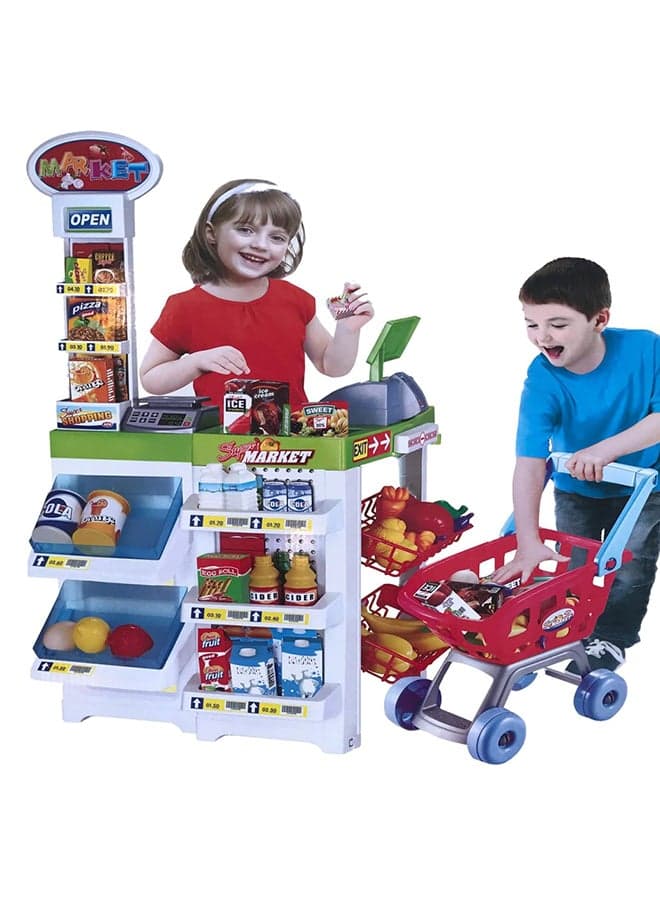 Home Pretend Supermarket Accessories With Trolley Role Play Set Toy For Kids
