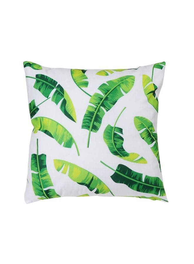 Leaf Printed Cushion Cover White/Green 45 x 45cm