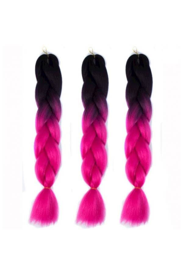 3-Piece African Braids Hair Extension Black/Pink