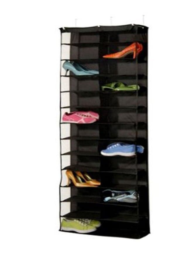 Folding Door Closet 26 Pocket Hanging Shoe Rack With 3 Hooks Black