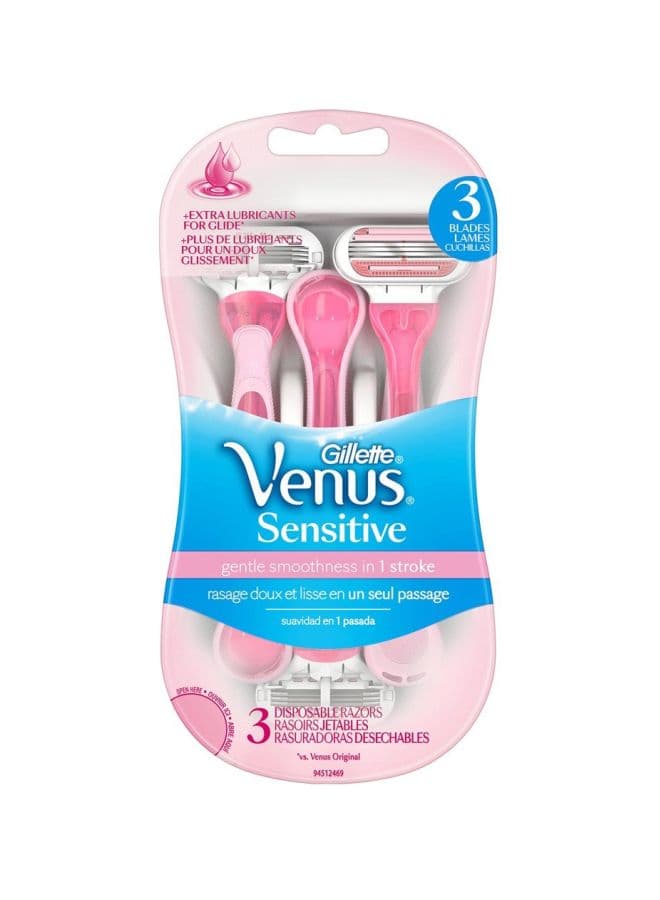 Womens Venus Sensitive 3-Disposable Razors Pink