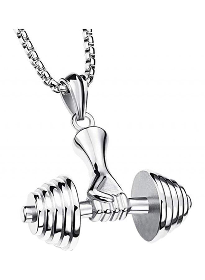 Stainless Steel Fitness Dumbbell Barbell Pendant Necklace