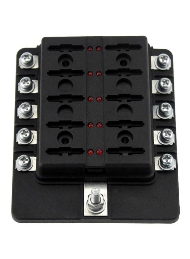 10 Way Blade Fuse Box Holder Black/Silver