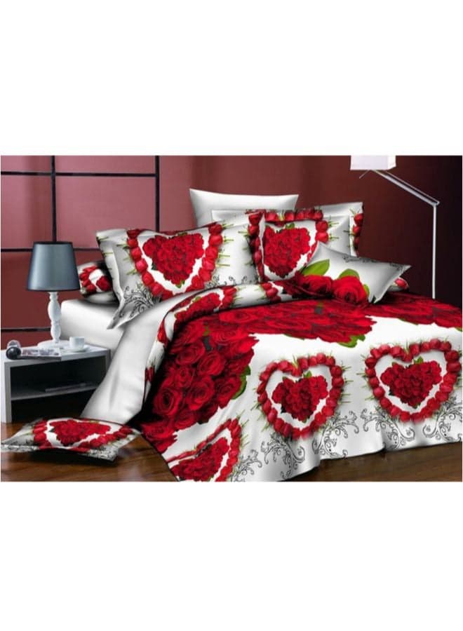 4-Piece Gorgeous Floral Design Duvet Cover Set Cotton White/Red