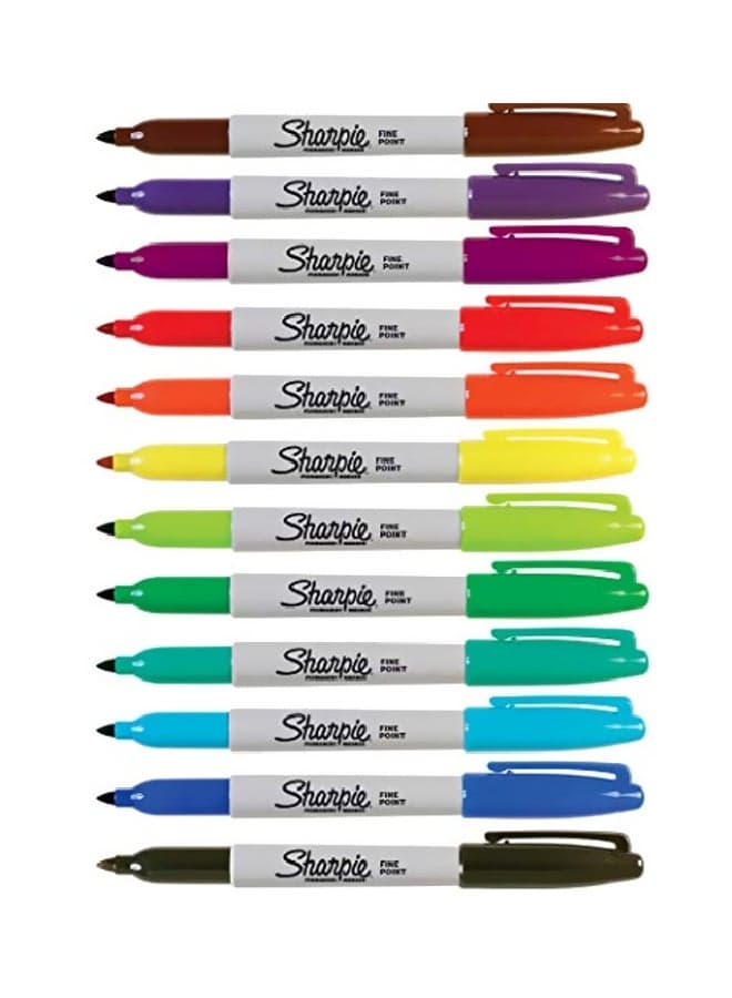 12-Piece Permanent Markers Multicolour