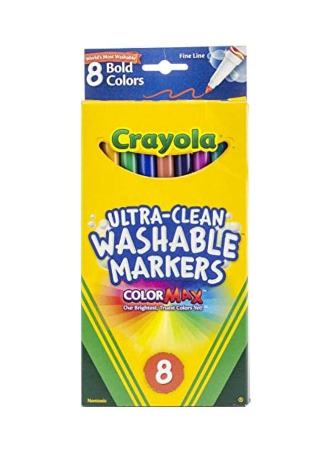 8-Piece Washable Marker Set Yellow/Red/Blue