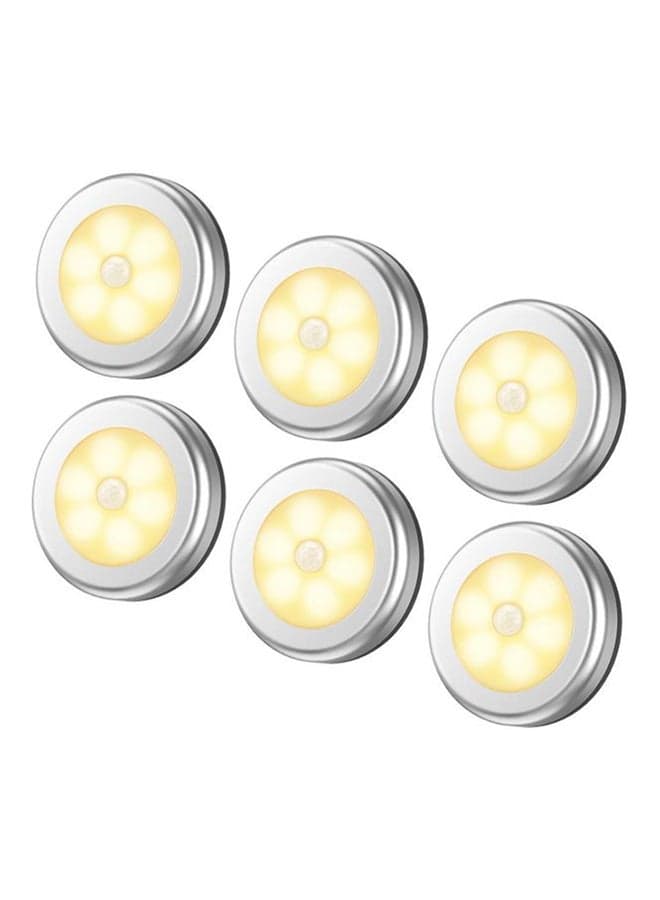6-Pieces Cordless Battery-Powered LED Night Motion Sensor Light Yellow 8x8x2cm