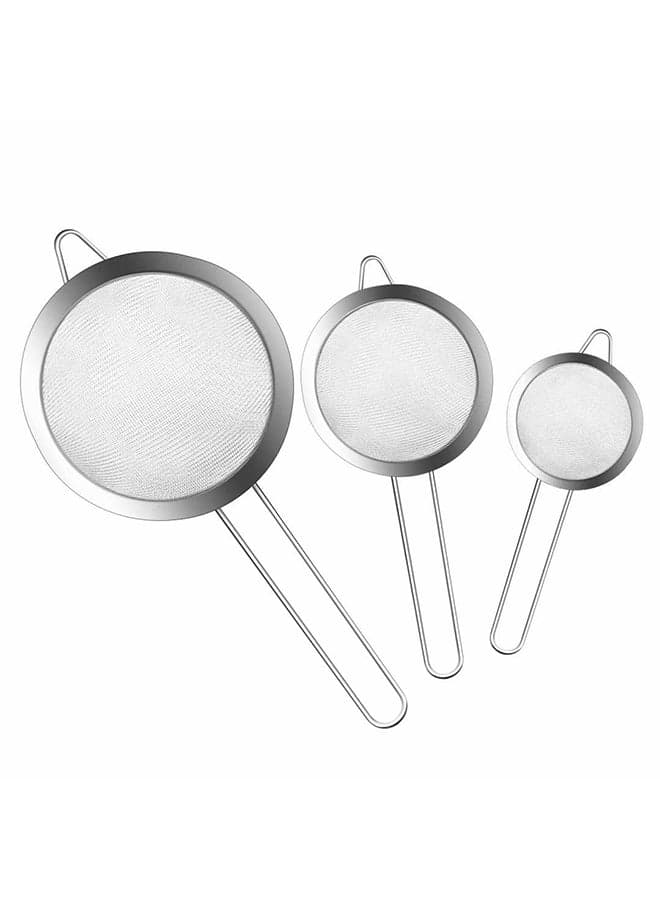 Set Of 3 Premium Fine Mesh Strainers Silver 4.64inch