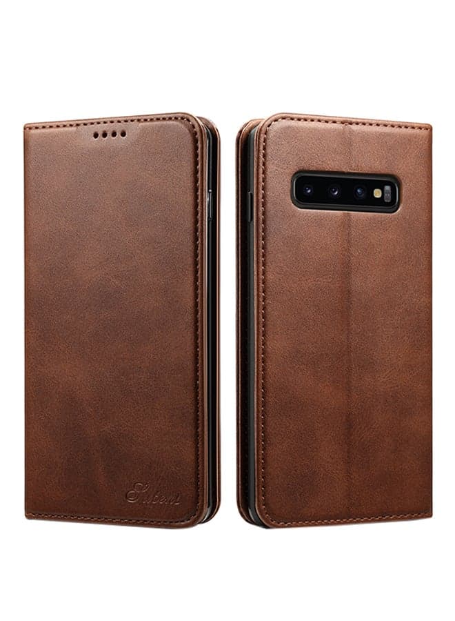 Protective Wallet Leather Case Cover For Samsung Galaxy S10 Plus Brown